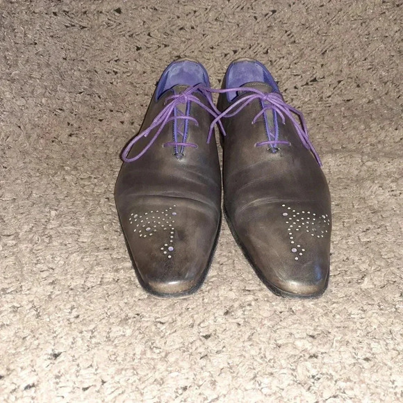 FINSBURY-Monza-Blake Welted-Gray Leather/Purple Details-Sz 8.5 UK/9 US-Excellent - Picture 3 of 8